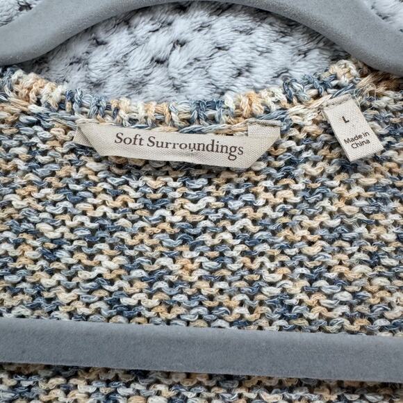 Soft Surroundings Sweater Womens L Beige Blue Knit V-Neck Wrap Cardigan LS - Picture 4 of 14